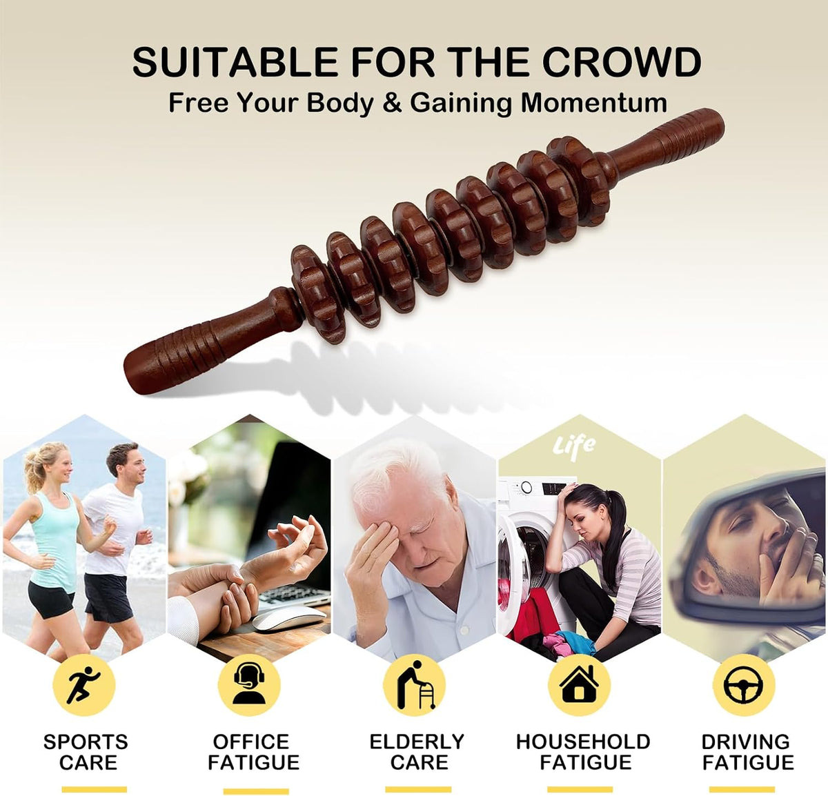 Wooden Massager Handheld Roller Trigger Point Massager Stick for Fascia, Cellulite, Muscle & Abdomen , Body Therapy Massager, Muscle Belly Relief Tool…