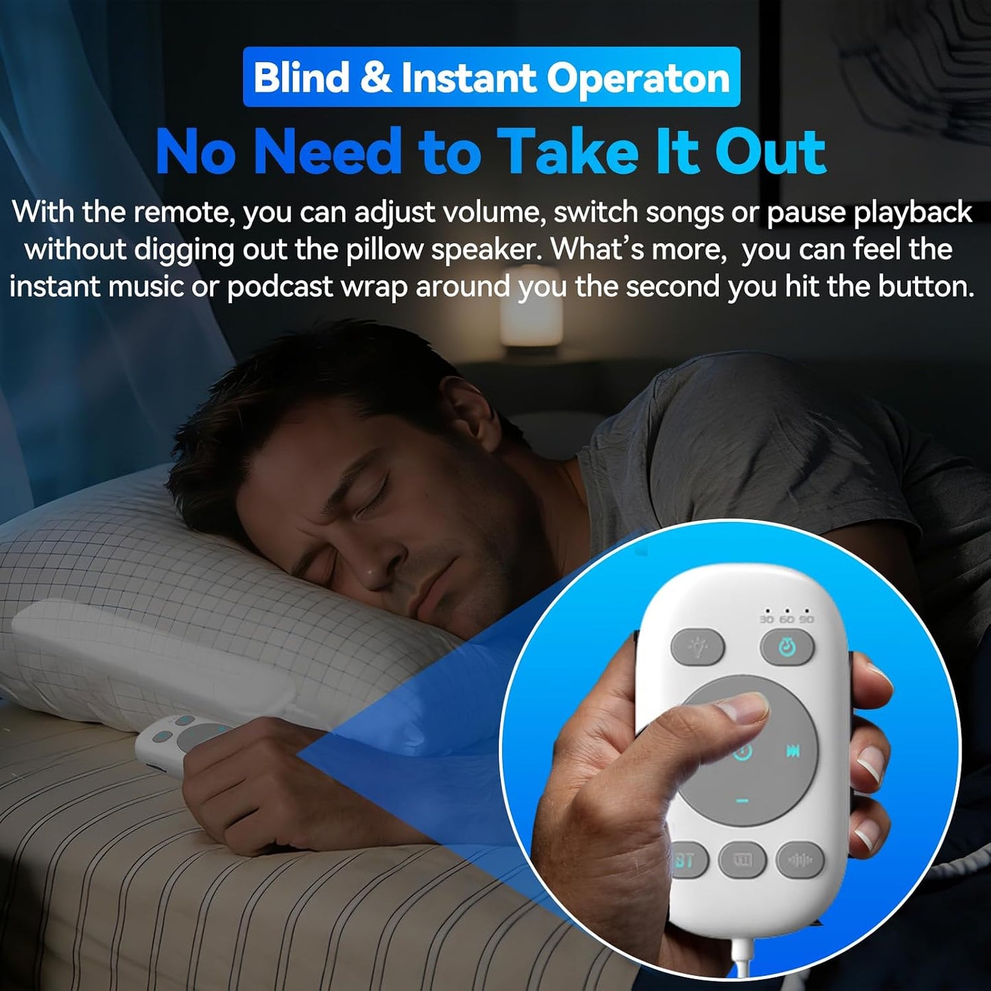 Pillow Speaker for Sleeping w/Remote - Without TF Card, White | Bone Conduction Speaker, 36 Built-in White Noise, Flat Thin Wireless Speaker under Pillow for Side Sleepers, Dusker Sleep Bar