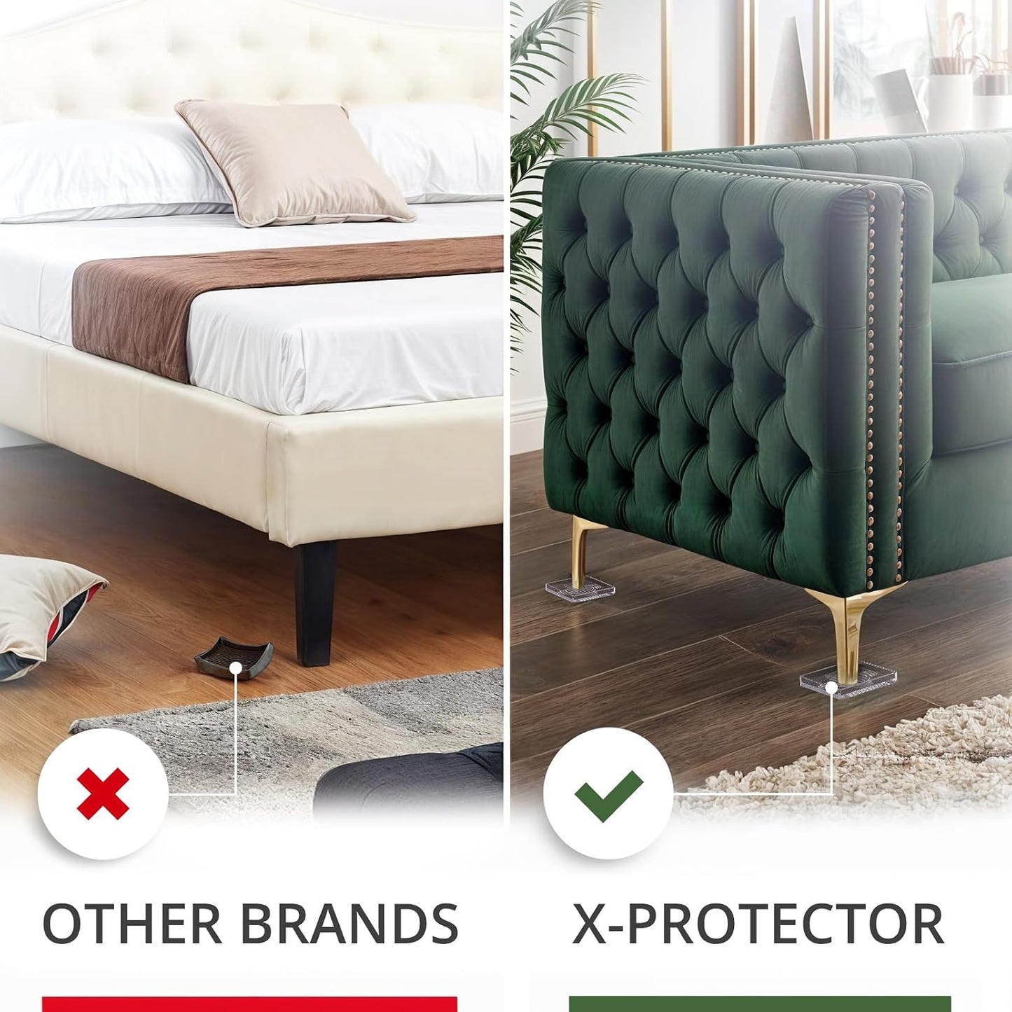 X-Protector Furniture Cups - 8 PCS 2.2" - Non Slip Furniture Pads (Round) | Transparent Floor Protectors - Bed Stoppers to Prevent Sliding - Keep Furniture from Sliding on Floor!