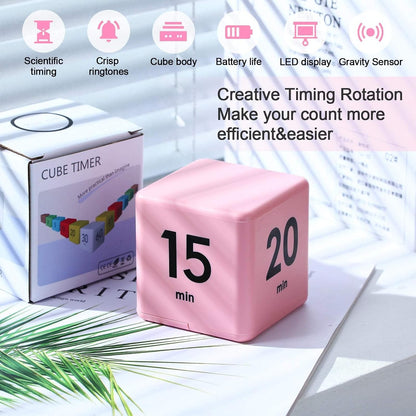 Weewooday Cube Timer, Gravity Sensor Flip Timer for ADHD, Pink