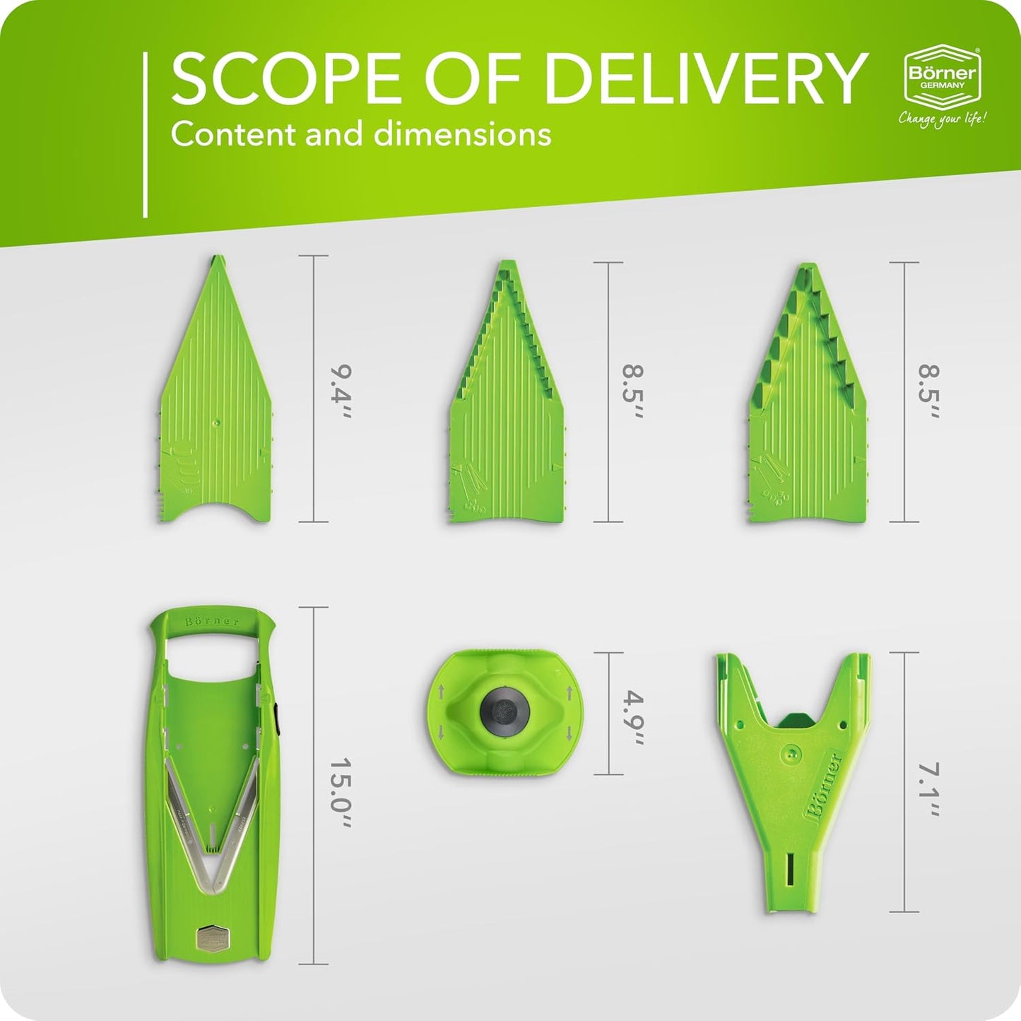 Mandoline Food Slicer Börner V5 (Starter Set) by Reston Lloyd • V-Slicer with Food Holder • Made in Germany • Fruit & Vegetable Chopper • Multiple Settings • Color: White