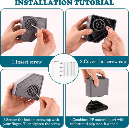 HUAKENER Anti Vibration Pad for Washing Machine, Washer and Dryer Pedestals | A set of 4 High Hard Wearing Square Rubber Foot Pads, Noise Cancelling and Shock Support Protects Pedestals