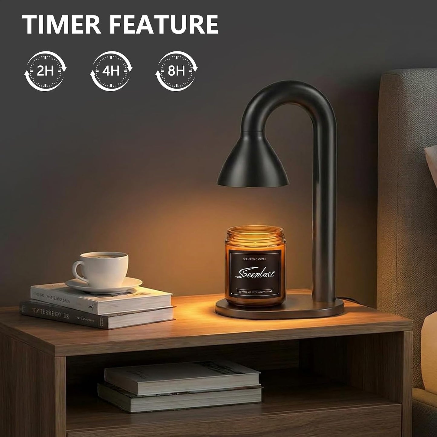 seenlast Black Candle Warmer Lamp with Timer – Industrial Minimalist | Electric Wax Warmer with Dimmer, Solid Metal, Birthday Gift, Black Lamp for Homewarming, Bedroom, Living Room, Bathroom