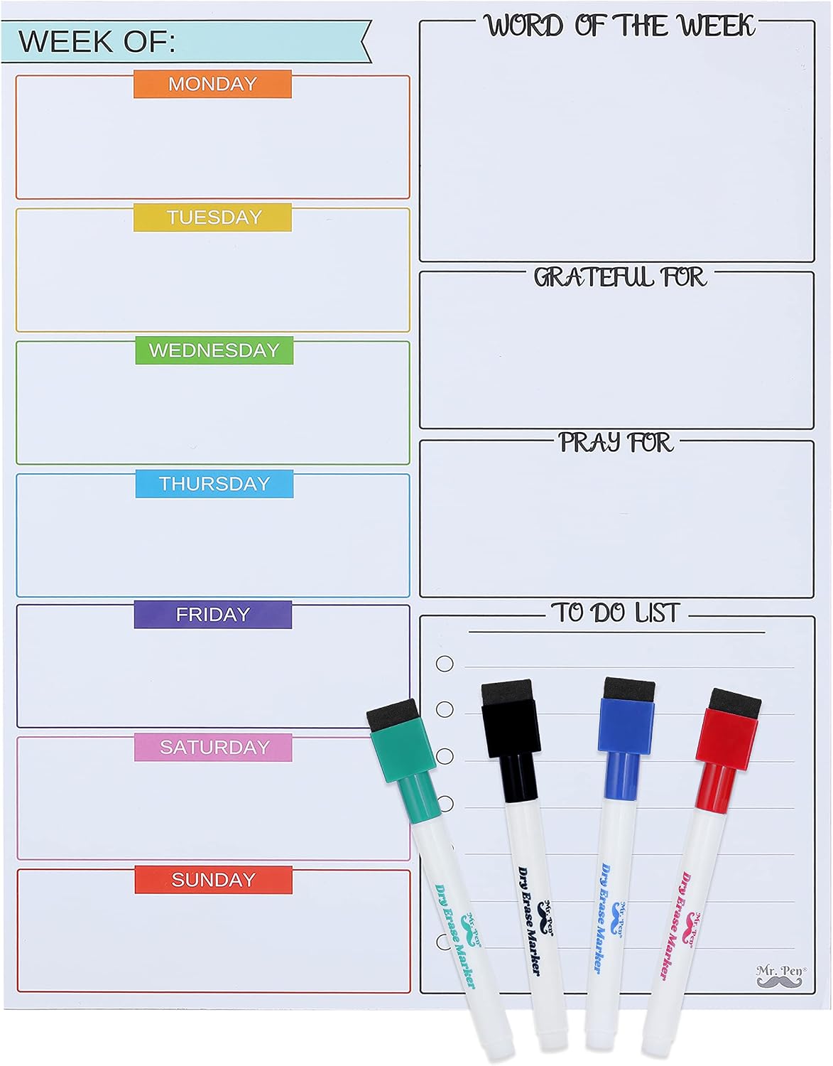 Mr. Pen- Magnetic Weekly Dry Erase Planner for Fridge, 12x15 Inches | Dry Erase Whiteboard Fridge Calendar with 4 Markers & Large Writing Space for Schedules, Chores