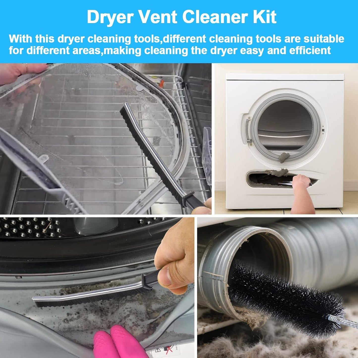 Dryer Vent Cleaner Brush,Flexible Clothes Dryer Lint Brush | Lint Trap Cleaning Tool,Laundry Room Essentials Lint Remover Accessories,Refrigerator Coil Brush,Household Cleaning Supplies