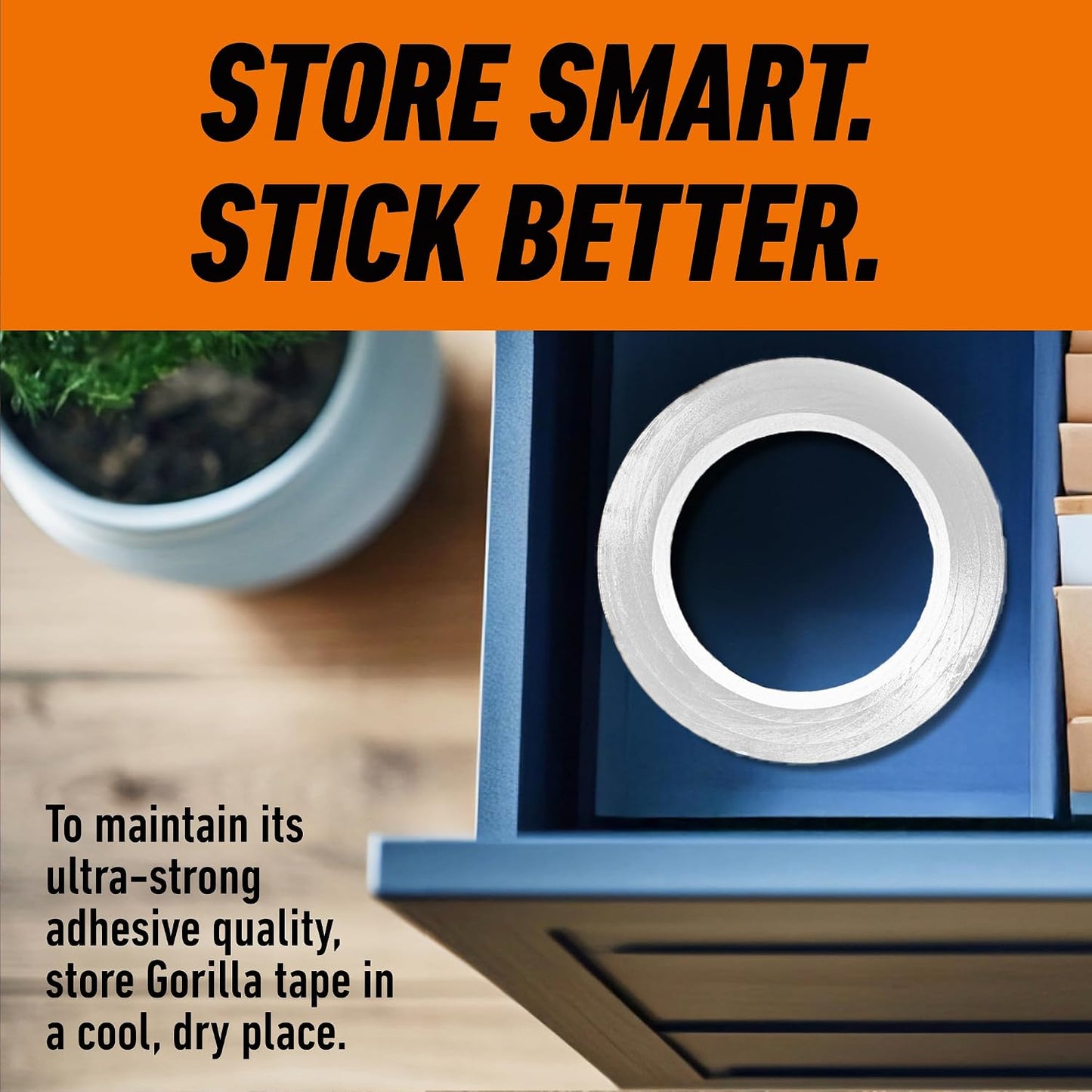 GORILLA Tape Tough & Wide, White, 2.88" x 25 yd | Double-Thick Adhesive, Grips Rough Surfaces, Heavy Duty, Weather Resistant for Indoor or Outdoor Use