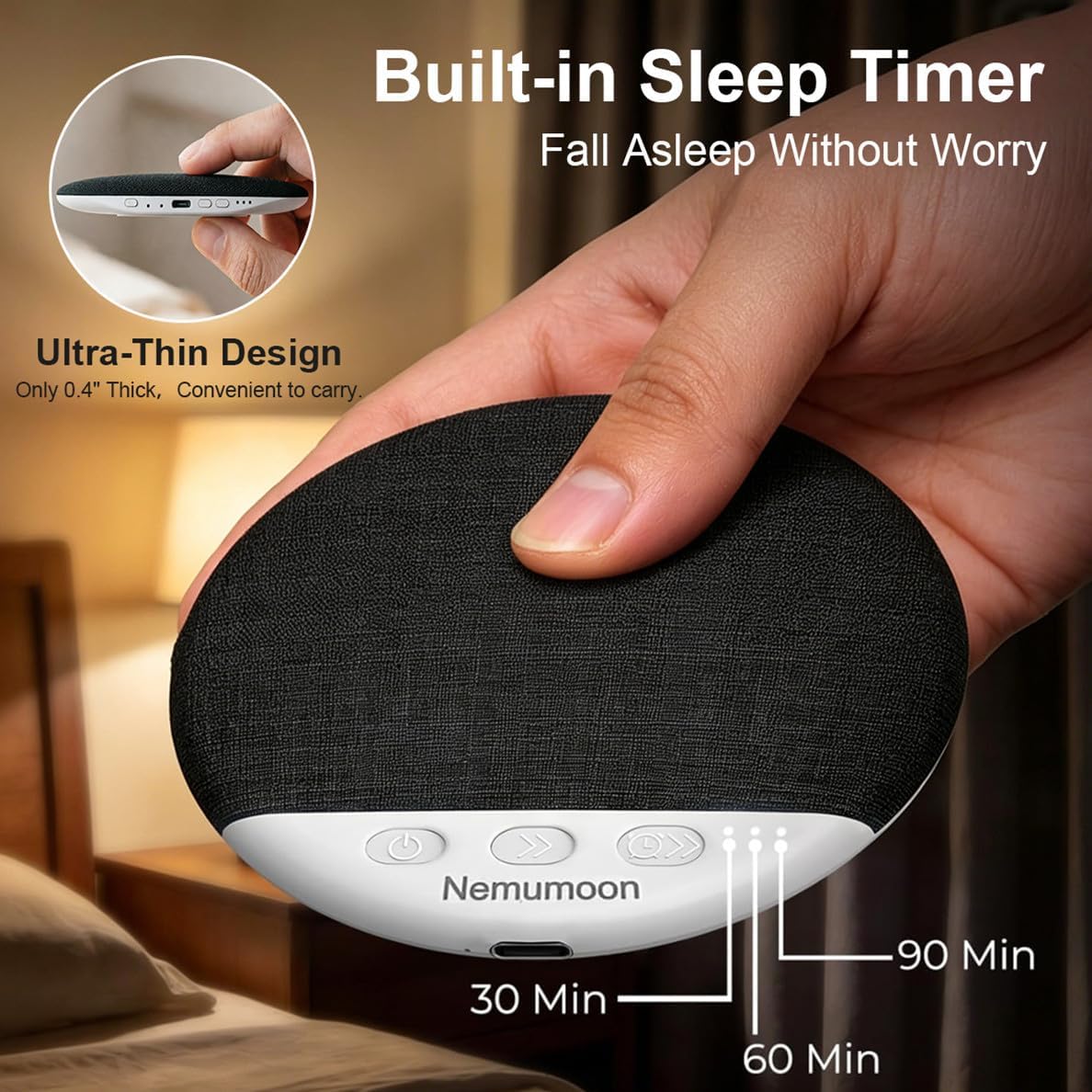 Mini Pillow Speaker for Sleeping, Ultra-Thin Bluetooth Speaker Under Pillow Speaker with White Noise Sound Machine Headphone-Free Sleep Speaker for Adult for Gift-Black