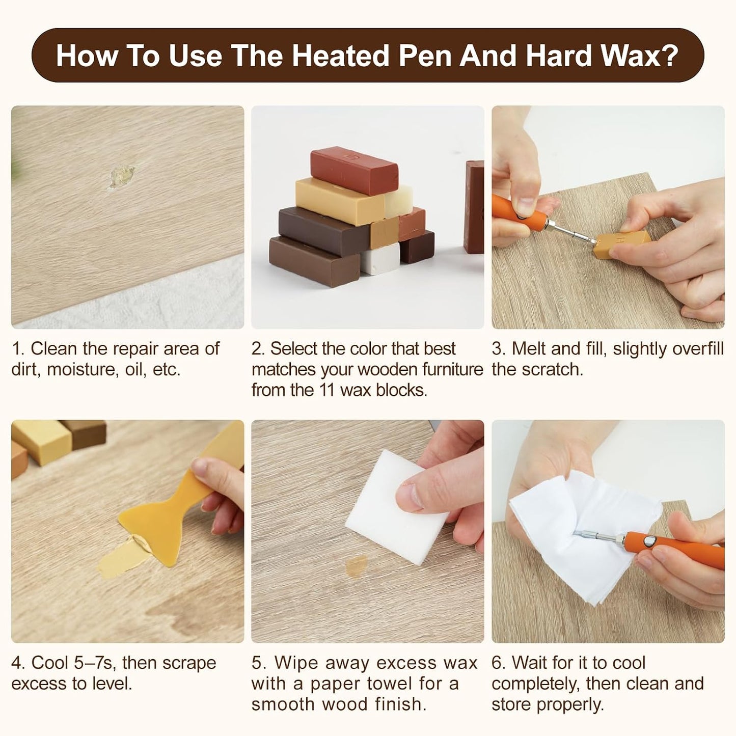 DEWEL Wood Furniture Repair Kit, New Upgrade Wood Fillers, Furniture Touch Up Markers, Wax Sticks, Wood Putty with Beeswax for Cracks, Wood Hole, Scratches, Floor, Table, Door