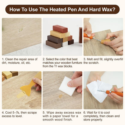 DEWEL Wood Furniture Repair Kit, New Upgrade Wood Fillers, Furniture Touch Up Markers, Wax Sticks, Wood Putty with Beeswax for Cracks, Wood Hole, Scratches, Floor, Table, Door