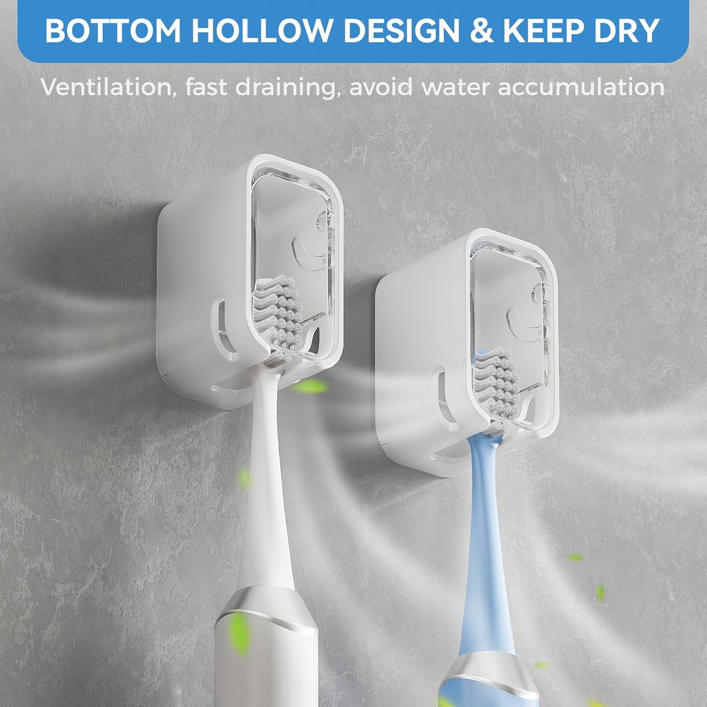 MOPMS Single Slot Toothbrush Holders Wall Mounted with Cover for Bathrooms | 2PCS Toothbrush Cover for Shower, Single Toothbrush Dispenser Storage Organizer for Family & Travel