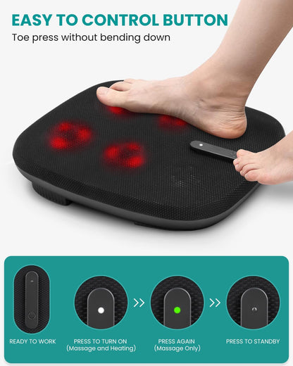 Nekteck Foot Massager with Heat, HSA Eligible FSA Massage Tools Gifts | Shiatsu Heated Electric Kneading Foot Massager Machine for Plantar Fasciitis, Built-in Infrared Heat Function and Power Cord