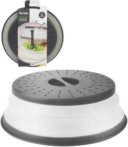 Tovolo Microwave Splatter Cover for Food, Large (Charcoal) - Collapsible & Vented Silicone Splatter Guard Lid - Microwave Plate & Dish Cover with Handle - BPA-Free Kitchen Gadget for Meal Prep