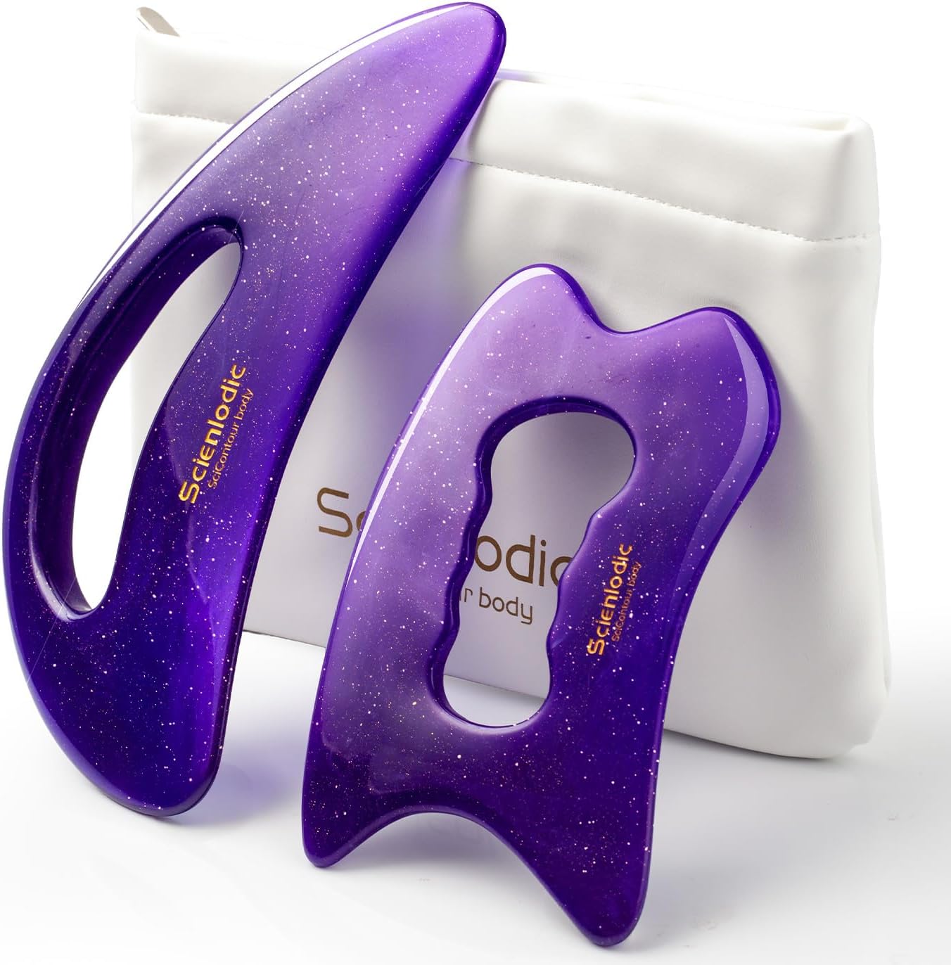 Scienlodic Gua Sha Massage Tool with Handle (Resin) Larger Guasha Scraping Tool for Back Neck Face Leg Massage, Lymphatic Drainage, Cellulite Remove - Large