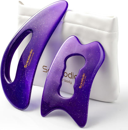 Scienlodic Gua Sha Massage Tool with Handle (Resin) Larger Guasha Scraping Tool for Back Neck Face Leg Massage, Lymphatic Drainage, Cellulite Remove - Large
