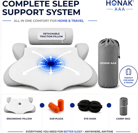 2 in 1 Pillow, Ergonomic Contour Neck Pain Relief Cervical Butterfly, Arm Rest, Detachable Neck Support Roll Traction Pillow, Cooling Gell Memory Foam, Side Back Stomach Sleepers