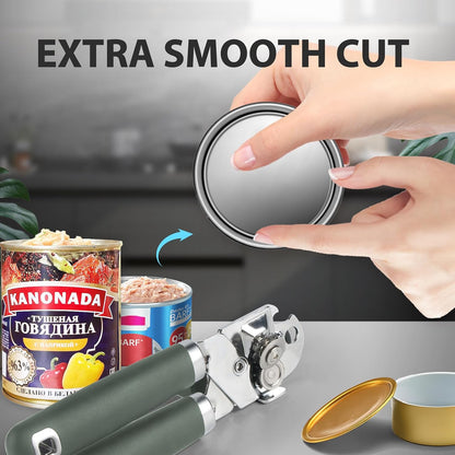 Safring Can Opener Manual, Heavy Duty Handheld Strong Can Opener with Soft Touch Handle, Sharp Blade Smooth Edge, Can Openers with Multifunctional Bottle Opener, Black