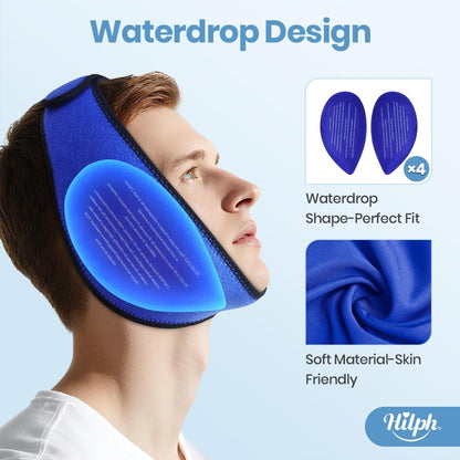 Hilph Wisdom Teeth Ice Pack Head Wrap, Face Ice Pack for Jaw Oral Surgery | Large Jaw Ice Wrap with 4 Hot Cold Gel Packs, Pain Relief for TMJ, Tonsillectomy, Wisdom Teeth Recovery Must Haves, Blue