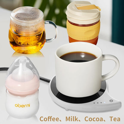 Mug Warmer with 4-Hour Auto Shut Off, 3 Temperature Settings, Frosted Black Rectangular Electric Beverage Heater, Borosilicate Glass Panel, 54-Inch Cord, Coffee Warmer for Desk, Tea Warmer