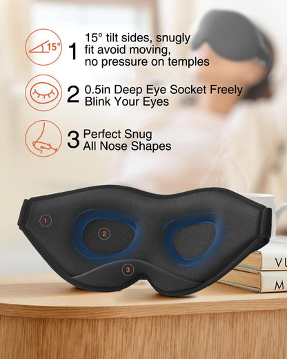 MABAO Sleep Mask for Side Sleeper, Eye Mask for Sleeping Women Men, Black | 3D Contoured Cup No Eye Pressure, 100% Light Blocking Sleeping Mask with Adjustable Strap Night Blindfold Flight, Travel, Nap