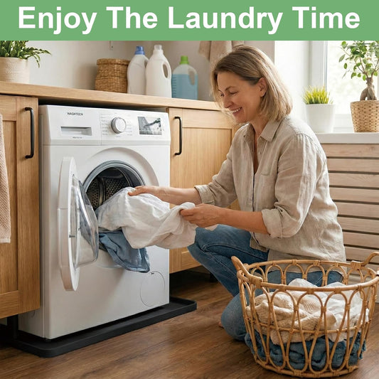28.7” x 28.7” Washing Machine Drain Pan, Silicone Washer Pan, Black | 2cm Raised Waterproof Edge, Washer and Dryer Mat for Floor Protection, Fits Compact Washers Up to 4.0 Cu.Ft.