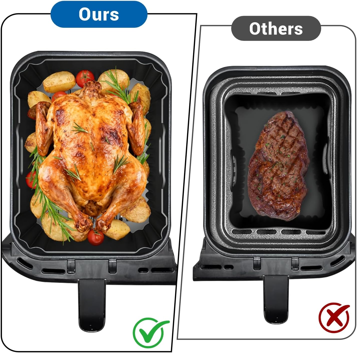 Silicone Air Fryer Liners for Ninja Foodi Dual DZ550 & DZ401 & DZ302 10Qt | Reusable Airfryer Silicone Pot Rectangle, Upgraded High Wall Baking Basket Insert, Dishwasher Safe, BPA-Free