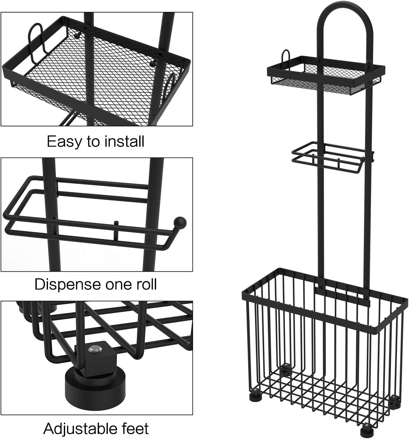 Freestanding Toilet Paper Holder Toilet Tissue Rack Scroll Stand Roll Dispenser with Storage Shelf Reserve for Phone Tablet Magazine Bathroom Organizer Bath Tissue Organizer (Silver)