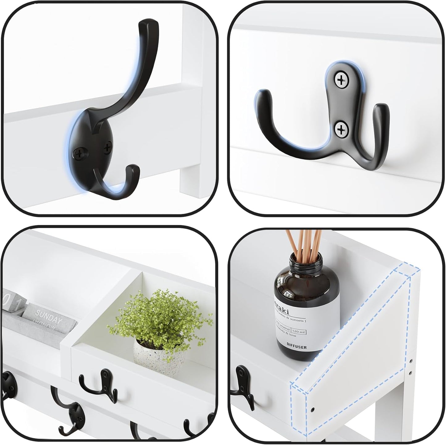 AMBIRD Wall Hooks with Shelf, 26.57 Inch Entryway Wood Coat Hooks for Wall with Shelf, Coat Rack Wall Mount with 5 Dual Hooks 3 Key Hooks Mail Organizer and Key Rack Holder (Brown)