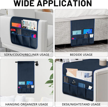 Remote Control Holder for Armchair Caddy, Remote Holder with 5 Pockets | Couch TV Remote Holder with Non-Slip Base, Bedside Caddy Organizer for Key Glasses Phone Magazine (Blue, 35"x12.4")