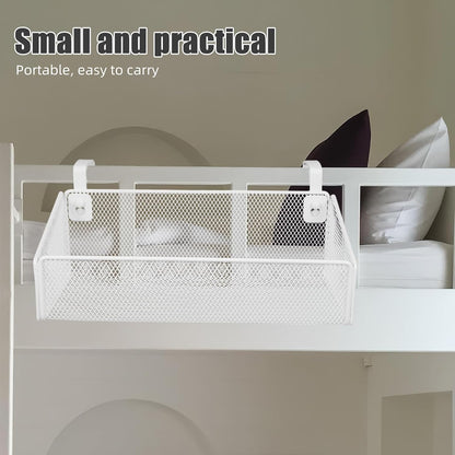 Luxshiny Bedside Hanging Storage Basket, Beside Shelf Metal Organizer Rack | No Drilling Required, Attaches to Bed Frame or Desk, Stores Phone and Books, 1 Basket with 10 Hooks