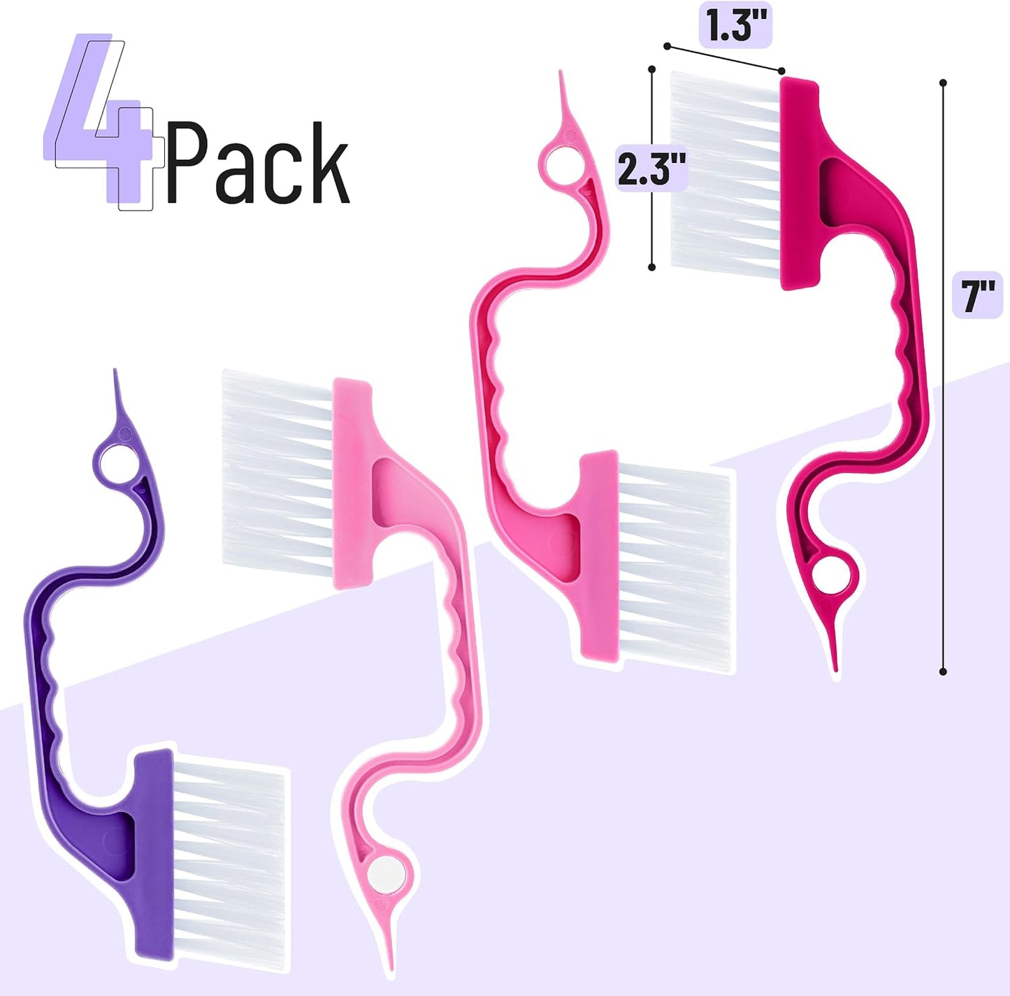 Slick- Window Track Cleaning Brush, 2 Pack, Yellow/Purple Ergonomic Handle, Built-in Scraper, Multipurpose, Window Track Cleaning Tools