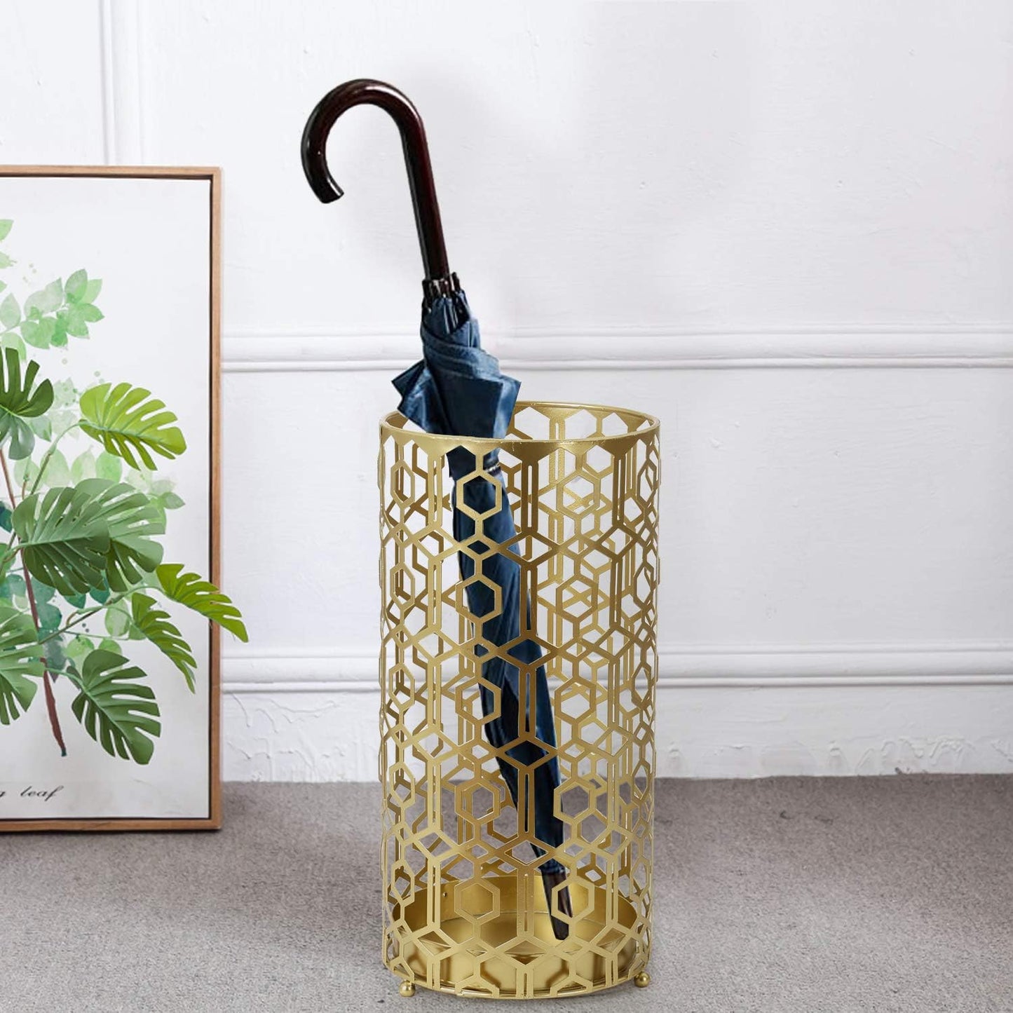Metal Umbrella Racks, Gold Round Stand Holder Organizer with Drip Tray, Freestanding Holders for Canes Walking Sticks Entryway Home Office (Gold)
