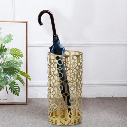 Metal Umbrella Racks, Gold Round Stand Holder Organizer with Drip Tray, Freestanding Holders for Canes Walking Sticks Entryway Home Office (Gold)