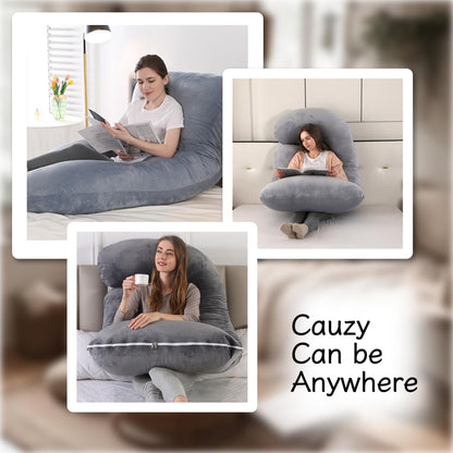 ALLOPERA Pregnancy Pillows for Sleeping, 57-Inch U-Shaped Full Body Maternity Pillow with Adjustable Fill and Removable Washable Cover, Back, Belly, Hip and Leg Support for Pregnant Women, Black Grey