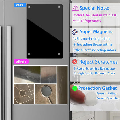 JonXon 8"x12" Acrylic Magnetic Dry Erase Board for Fridge, Clear Acrylic Magnet Calendar for Refrigerator,Includes 6 Dry Erase Markers(Clear Blank)