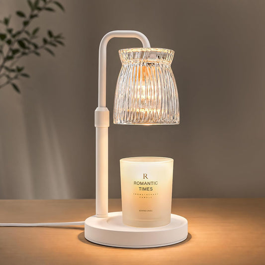 Shering White Candle Warmer Lamp with Timer & Dimmable - Metal Base & Glass Shade, Adjustable Height Wax Melter for Jar Candles, Mother's Day for Women