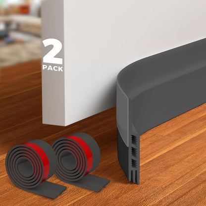 Holikme Door Draft Stopper 2-Pack, Under Door Seal for Bottom Gap Filler | Strong Adhesive Silicone Weather Stripping Garage Window Blocker Cold Air & Noise, Easy Install Door Sweep Strip Save Energy