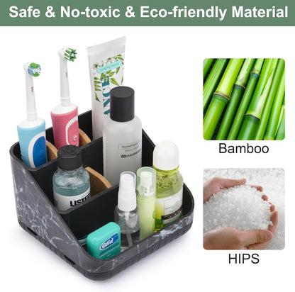 Toothbrush Holders for Bathrooms,6 Slots, Detachable for Easy Clean, White | Electric Toothbrush, with bamboo divider, drainage hole, BPA-free,bathroom,office,kictchen,vanity countertop organizer