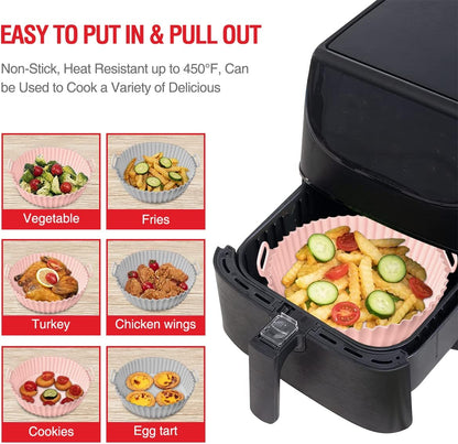 2 Pack Air Fryer Silicone Liners Pot for 3 to 5 QT, Basket Bowl, Replacement of Flammable Parchment Paper, Reusable Baking Tray Oven Accessories, Red+Blue, (Top 8in, Bottom 6.75in)