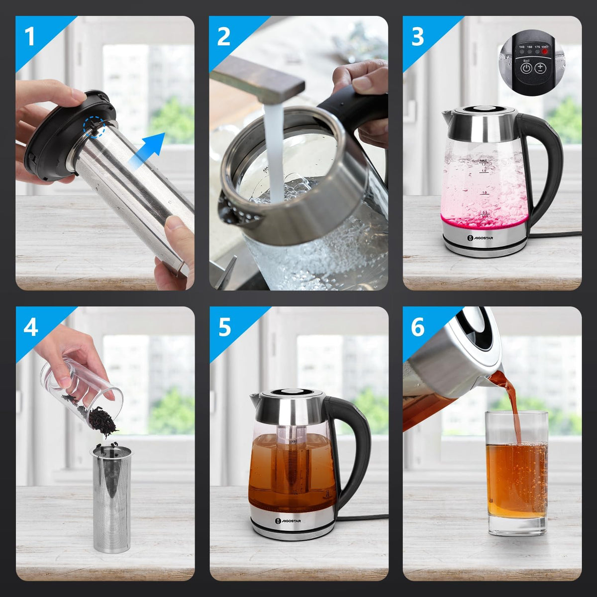 Aigostar Electric Kettle with Temperature Control and Tea Infuser