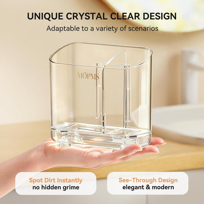 MOPMS Toothbrush Holders with Drainage for Bathrooms Countertop Organizer | 2 Slots Electric Toothbrush Holder Wall-Mount with Divider for Easy Clean, Tooth Brush and Toothpaste Holder for Bathroom