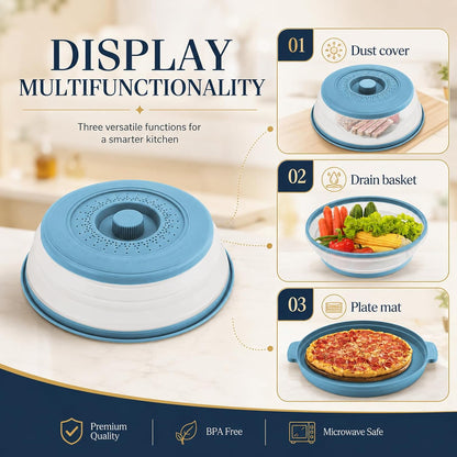 Microwave Splatter Cover for Food with Anti-Scald Base Plate and Handles, Large BPA-Free Silicone Vented Collapsible Guard Lid, Kitchen Essential Gadget for Meal Prep, 10.7 Inch(gray)