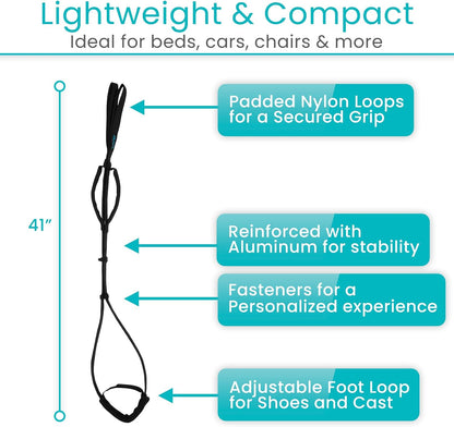 Vive Leg Lifter Strap - Leg Raise Stretch Strap w/Loop for Physical | Therapy, Elderly - Doesn't Strain Knee, Thigh, & Hip Like Other Leg Lifters - Hamstring Stretcher After Surgery, Bed Foot