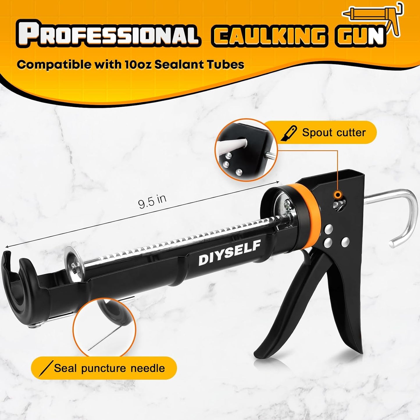 DIYSELF 9 Pack Caulk Gun Kit, Professional Caulking Gun & Remover Tools | Sealant Finishing Tool, Grout Scraper & Silicone Gun for Bathroom, Kitchen, Window, Sink & Tile Sealing, Hand Caulking Gun