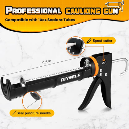 DIYSELF 9 Pack Caulk Gun Kit, Professional Caulking Gun & Remover Tools | Sealant Finishing Tool, Grout Scraper & Silicone Gun for Bathroom, Kitchen, Window, Sink & Tile Sealing, Hand Caulking Gun