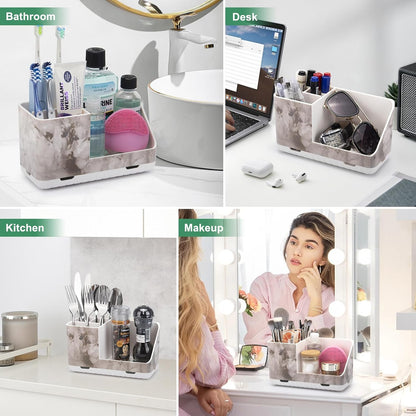Toothbrush Holders for Bathroom Counter Organizer and Storage (White) | Easy To Clean, Drainage, Non-Slip, Detachable, Kids Electric Toothbrush and Toothpaste Holder for Bathroom