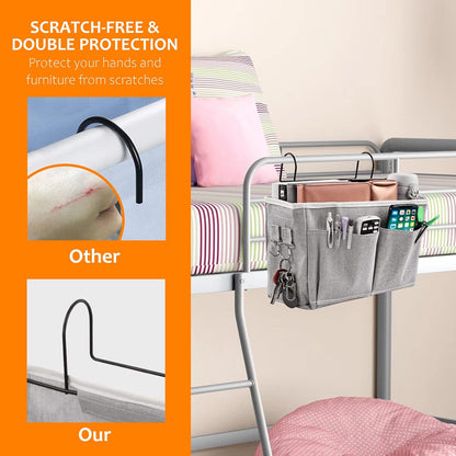 Surblue Bedside Caddy Bedside Storage Bag Hanging Organizer for Bunk, Hospital Beds, Dorm Rooms Bed Rails Camp 4 Pockets and 2 Hooks (Skyblue)