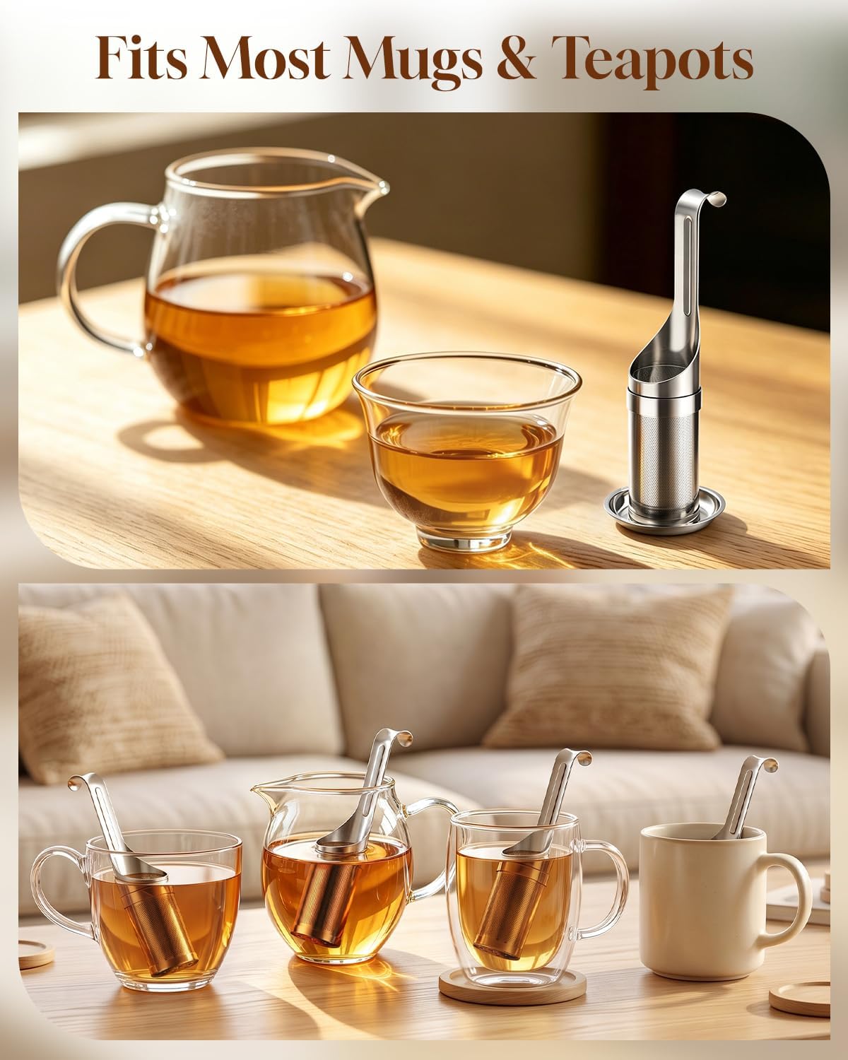 Tea Infuser for Loose Leaf Tea, Stainless Steel Fine Mesh Tea Strainer | 2-in-1 Loose Leaf Tea Steeper, HOUSE AGAIN Tea Filter & Scoop with Long Handle, Easy Fill Reusable Single Cup Tea Ball