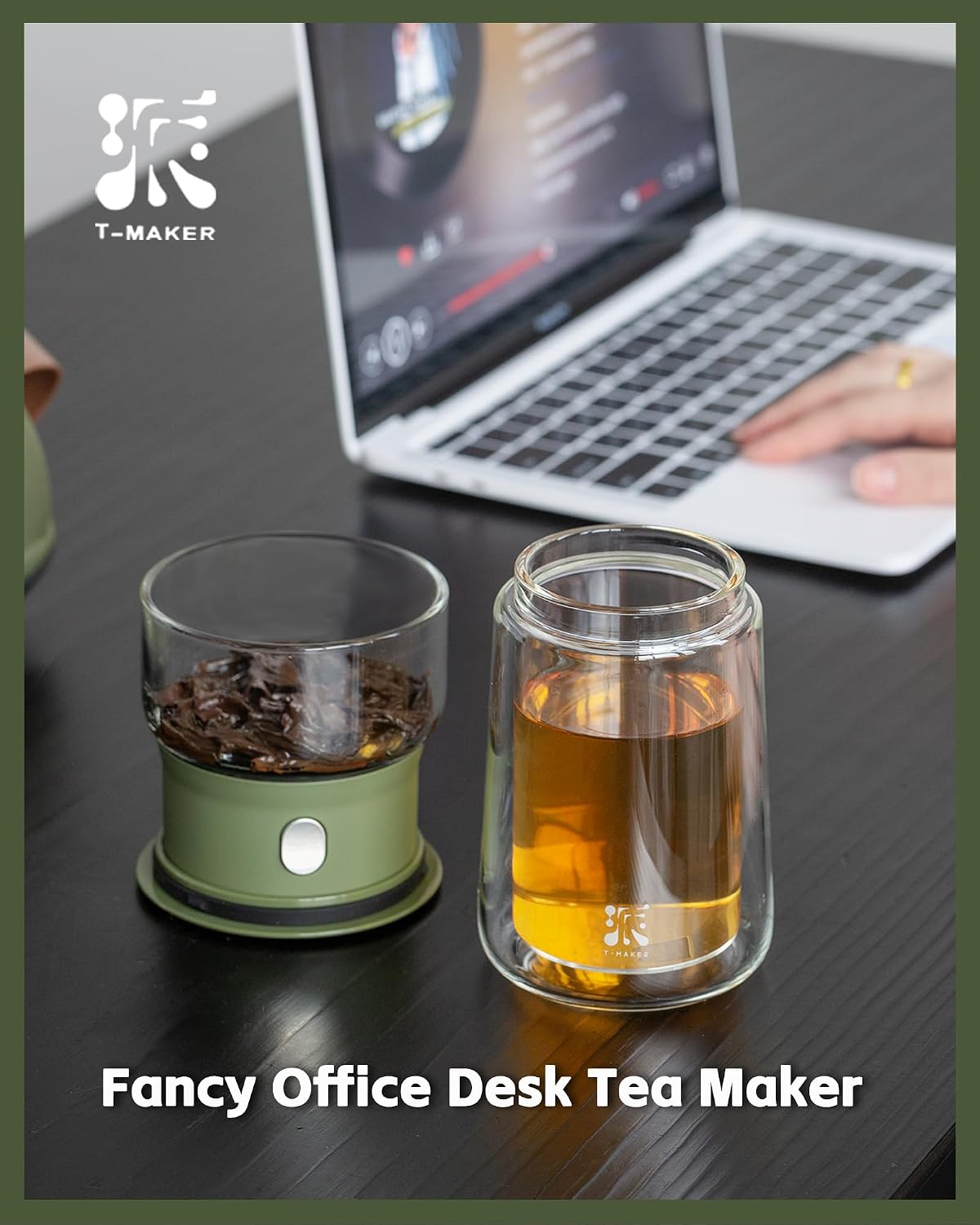 ZENS Glass Infuser Teapot, One Touch Tea Maker for Loose Leaf Tea, Walnut
