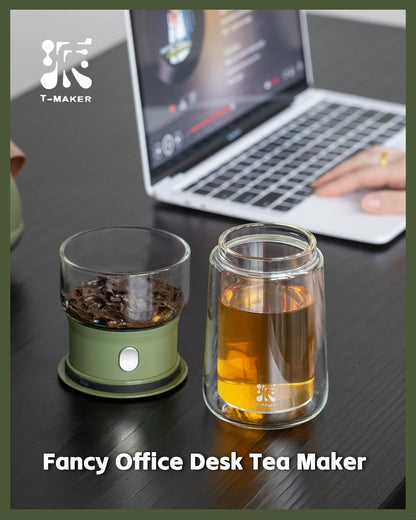 ZENS Glass Infuser Teapot, One Touch Tea Maker for Loose Leaf Tea, Walnut