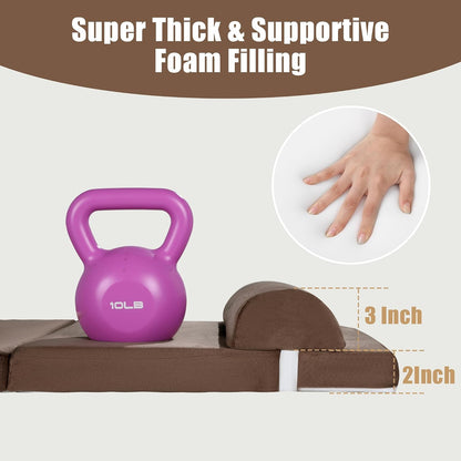 HOMBYS 5-in-1 Recliner Seat Cushion for Elderly+Lumbar Support Pillow + Leg Pad, with Adjustable Half Moon Neck Pillow & Footrest, Foam Filling with Velvet Fabric, Thick & Non-Slip, Brown